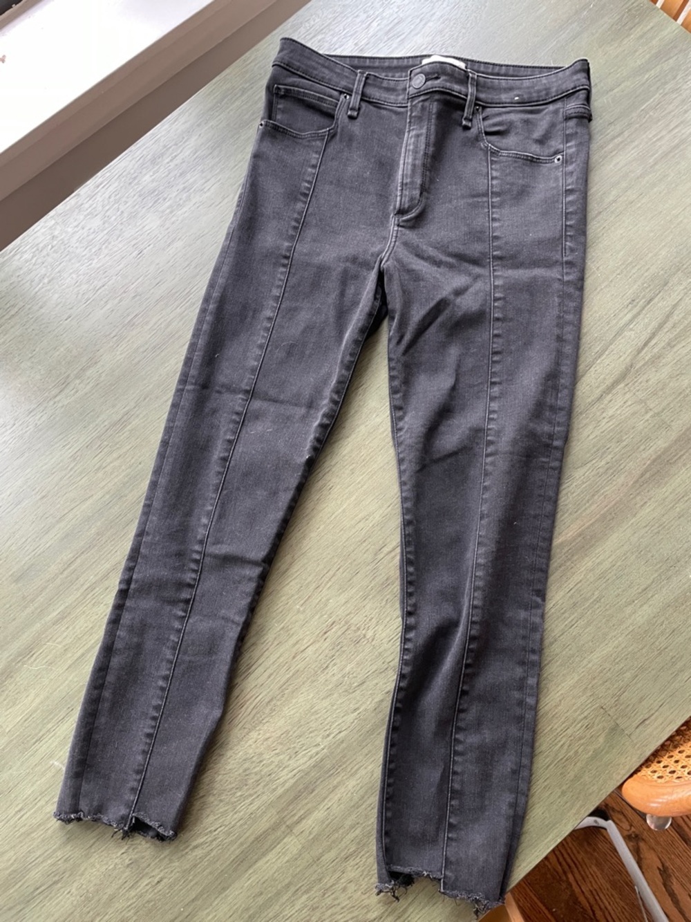 Abercrombie & Fitch Black High Rise Super Skinny Ankle Jeans with Raw Hem